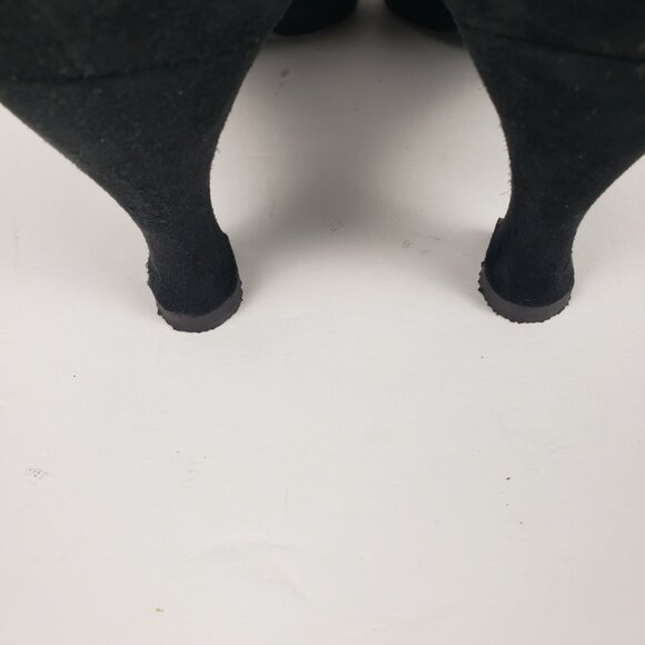 Stuart Weitzman Sz 7 Black TStrap Heels for Neiman Marcus Slits 3" Suede Shoes - Picture 15 of 16